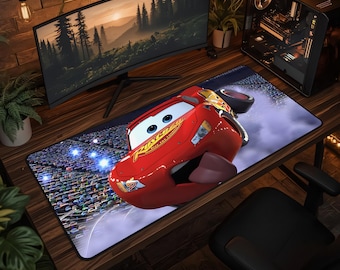 Alfombrilla de ratón McQueen, alfombrilla de escritorio con diseño de coche de carreras Lightning, alfombrilla de ratón para juegos de coches, alfombrilla de teclado Speed Racer XL, configuración de escritorio de carreras