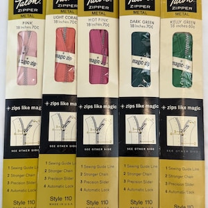 Individual 22 Inch Metal Talon Zippers | Vintage Mint Deadstock NOS Sewing Fastener | 1960s Color Block Packaging
