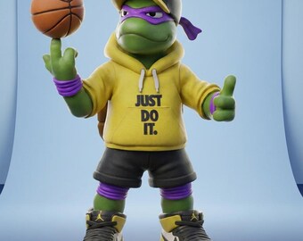 Figuur paarse maskerschildpad | 3D-geprint PLA Urban Basketball Collectible Standbeeld