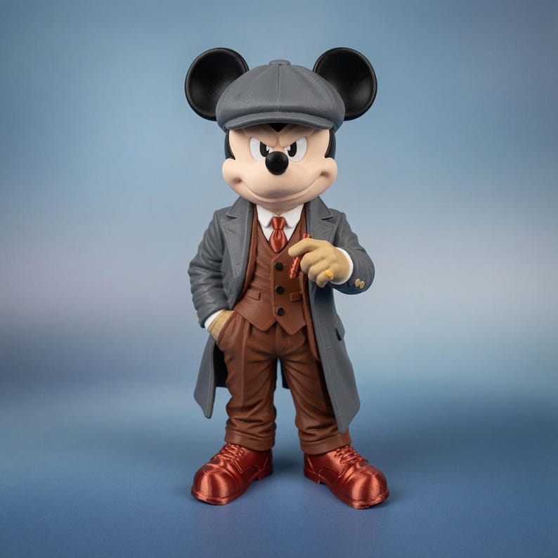 Handmade Mickey Mouse figure in three piece suit Peaky Blinders gangster style