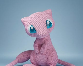 Mew-figuur | Gebreid beeldje in gehaakte stijl | Handgemaakt verzamelobject fanart | Gamercadeau