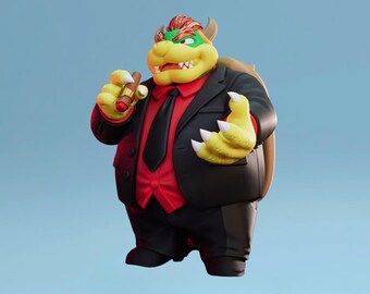 Bowser-figuur | Standbeeld gangster maffiabaas | Handgemaakt Super Mario-verzamelobject | Standbeeld gamer cadeau