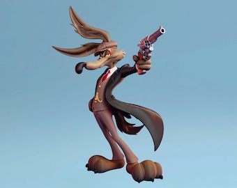 Wile E. Coyote Peaky Blinders-figuur | 3D PLA-verzamelstandbeeld | Plankdecor