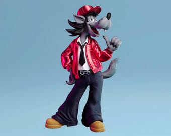 Nu Pogodi-figuur wolf | Streetwear-beeldverhaalbeeld | Handgemaakt retro-verzamelobject | Cadeau cartoon ventilator
