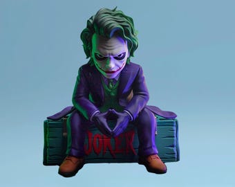 Jokerfiguur | Standbeeld zittende schurk | Handgemaakt verzamelobject komische films | Cadeaustandbeeld fanart