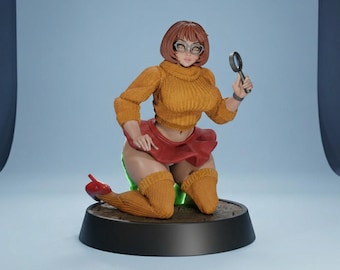 Velma Mystery Detective Girl Figure, 3D Printed Painted Statue, Handmade Collectible