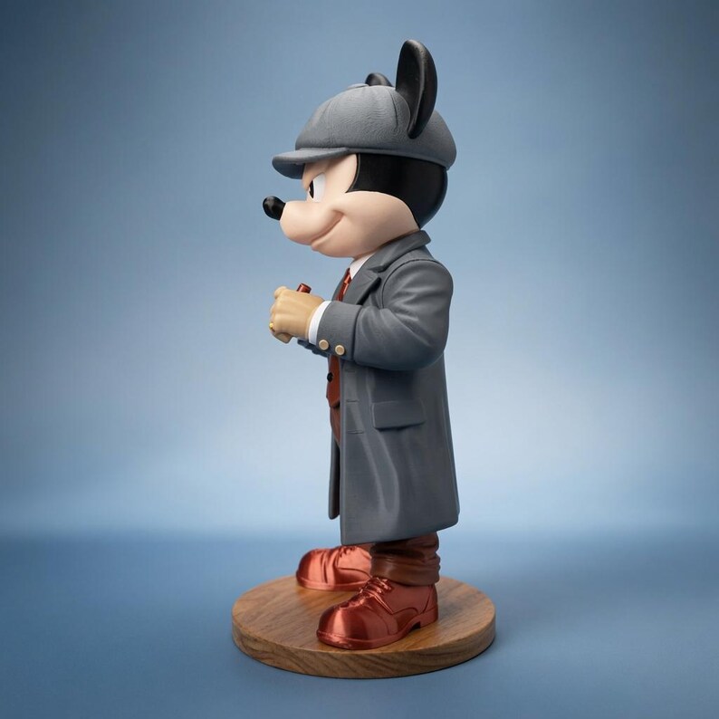 Close-up of hand-painted face flat cap and red tie on Mickey Mouse figure