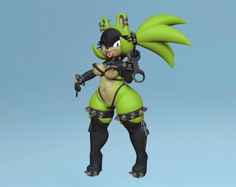 Anthro Hedgehog Girl-figuur van GeneralButa | Handgemaakt punkharig beeldje | Verzamelobject groene spike-hars