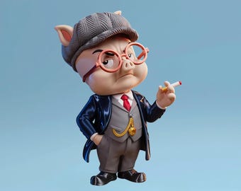 Porky Pig-figuur | Peaky Blinders-standbeeld gangster | Handgemaakt verzamelobject | Cartooncadeau