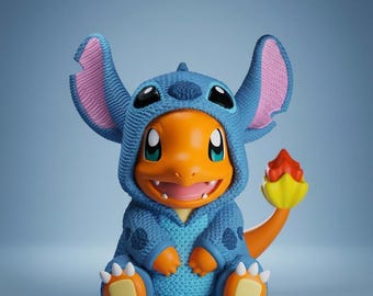 Charmander-steekfiguur | Standbeeld gehaakt kostuum mashup | Handgemaakt verzamelobject fanart