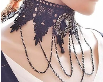 Gothic Choker Black, Lace Neck Choker, Necklace, Victorian, style, Steampunk Cosplay Drag