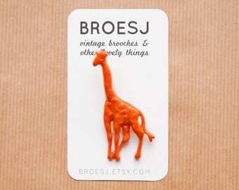 Giraffe Brooch Orange Plastic Pin