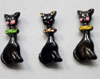 Cat Brooch Black Plastic