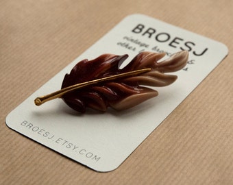 Brown Leaf Brooch Pin Vintage Autumn Gold