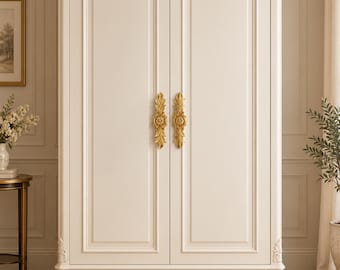 Tirador de armario floral de latón dorado, tirador de cajón de estilo barroco vintage (espacio entre orificios: 101 mm)