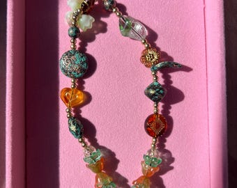 Sunset Meadow Phone Charm: Mixed Beads, Gold Accents, Turquoise, Amber
