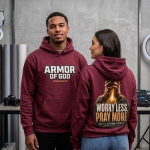 Armor of God Hoodie | Worry Less Pray More Christian Faith Pullover