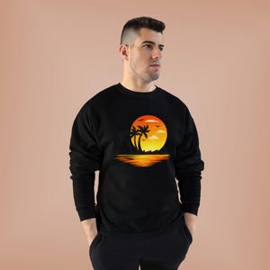 Sunset Palm Island Sweatshirt | Tropical Beach Palm Trees Scripture Design