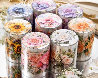 Botanical PET Sticker Pack, Meet the Flower Sea Series, Die Cut Floral Journal Stickers, Vintage Scrapbook Supplies, DIY Collage Decoration