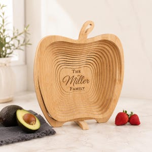 Personalized Wooden Fruit Basket, Folding Fruit Bowl, Christmas Gift, Housewarming Gift, Kitchen Decor, Custom Family Gift, Farmhouse Decor image 8