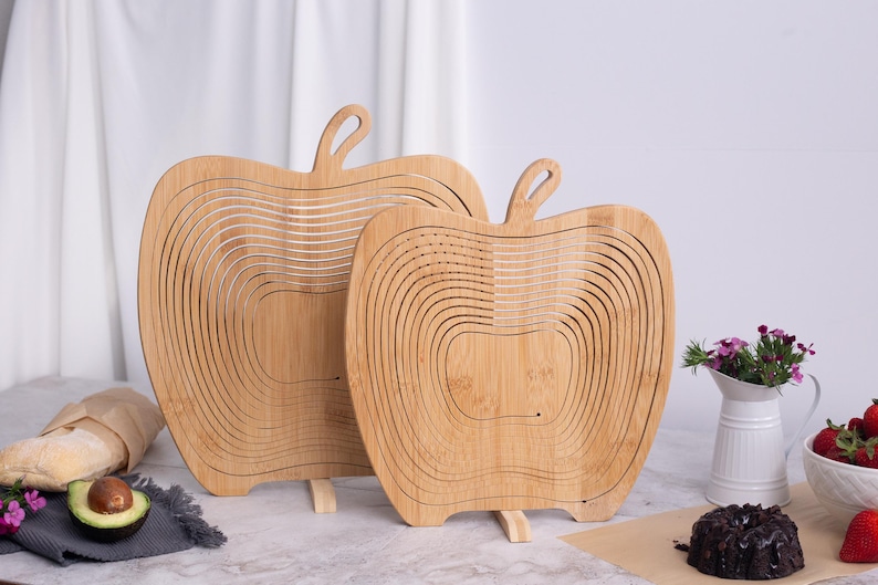 Personalized Wooden Fruit Basket, Folding Fruit Bowl, Christmas Gift, Housewarming Gift, Kitchen Decor, Custom Family Gift, Farmhouse Decor image 9