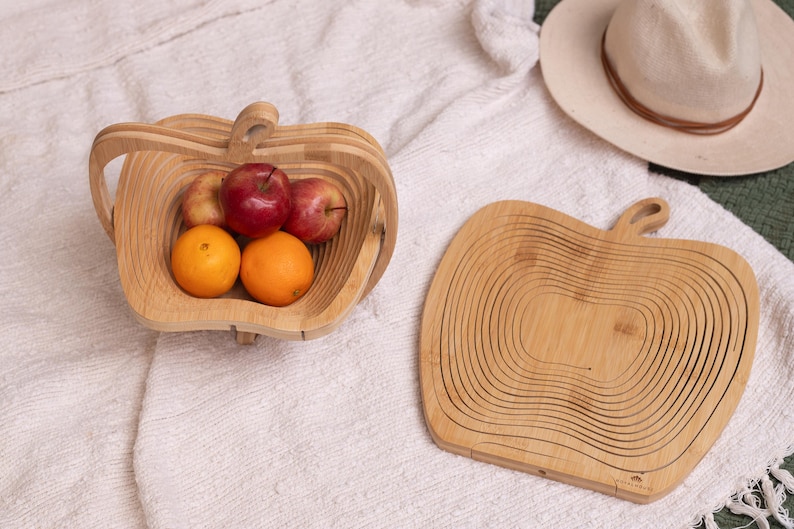 Personalized Wooden Fruit Basket, Folding Fruit Bowl, Christmas Gift, Housewarming Gift, Kitchen Decor, Custom Family Gift, Farmhouse Decor image 10