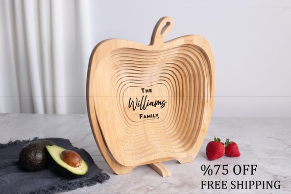 Personalized Wooden Fruit Basket, Folding Fruit Bowl, Christmas Gift, Housewarming Gift, Kitchen Decor, Custom Family Gift, Farmhouse  Decor