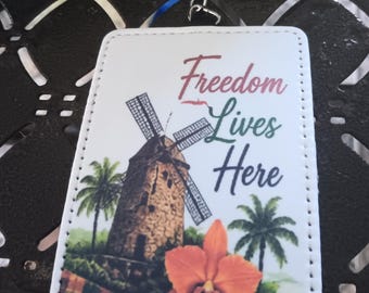Etui na identyfikator St. Croix USVI | Portfel na dowód osobisty Freedom Lives Here | Karaibski portfel na klucze | Prezent z okazji emancypacji