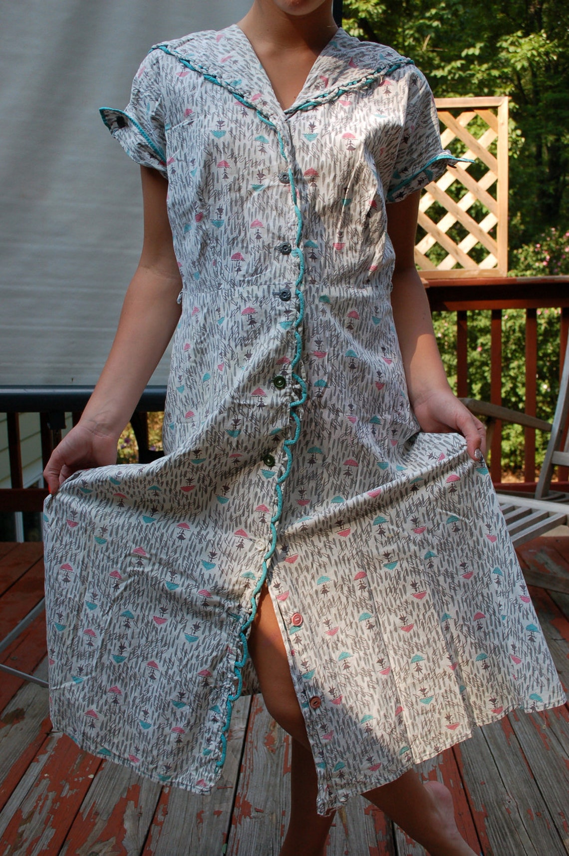 1940s Cotton Dress Depression Era House Dress Short Sleeves Etsy