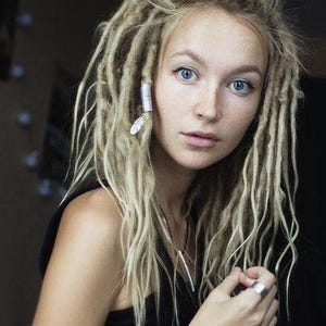 Sandy Blonde Human Hair Dreadlock Extensions, Crochet SE Dreads, Boho Locs, Thread Wraps, Beads, Handmade