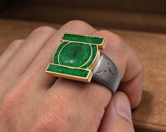 Grüner Superhelden-Siegelring, verstellbarer Cosplay-Kraftring, Geschenk für Comic-Fans