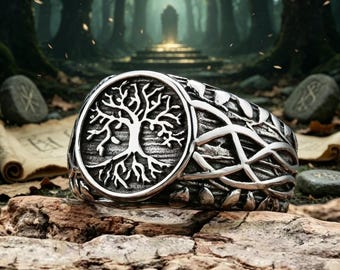 925K Sterling Silver Yggdrasil Ring: Norse Mythology Tree of Life Men & Women Band The exquisite gift prepared for her