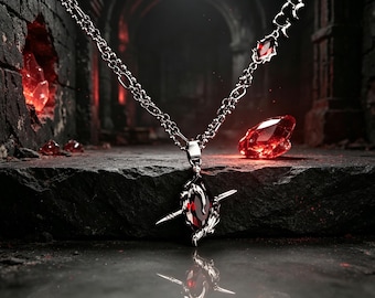 Inspired by Love and Deepspace Sylus Cross Heart Garnet Pendant Necklace | Red Gem Anime Jewelry Gift