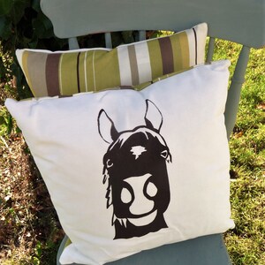 Hand printed horse cushion