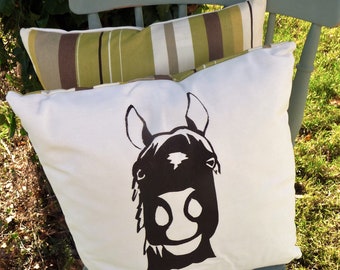 Hand printed horse cushion