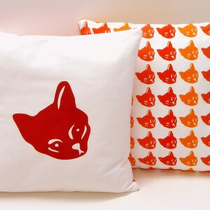Red Cat Cushion - hand pulled screen print
