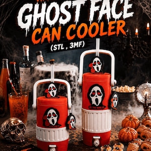 3D Print STL Spooky Face Slim Can Cooler Holder | Retro Horror Halloween Mini Drink Dispenser & Keychain | Digital Download File