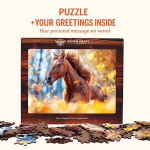 Golden Autumn Stallion - A Gift to Remember Wooden Hexagon Puzzle with Personalized Message Card