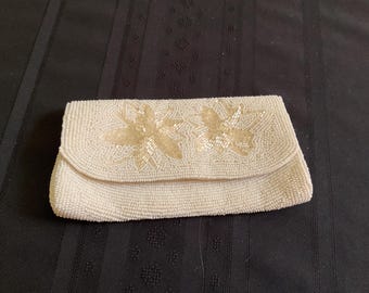 Vintage Jill Empress White Beaded Evening Clutch