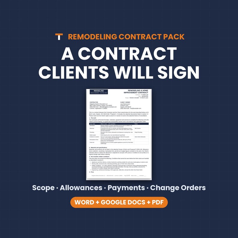 Remodeling Contract Template, Home Improvement Contract, Allowances, Progress Payments, Word Google Docs PDF image 10