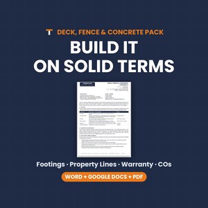 Deck Contract Template, Fence & Concrete Agreement, Deck Builder Contract, Warranty, Word Google Docs PDF image 1