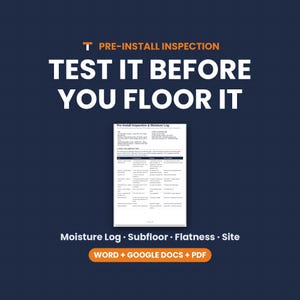 Pre-Install Inspection Form, Moisture Test Log, Subfloor Inspection Checklist, Flooring, Word Google Docs PDF image 1