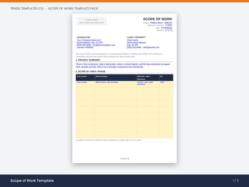 Scope of Work Template, Construction SOW, Exclusions & Assumptions Library, Short Form, Word Google Docs PDF image 5