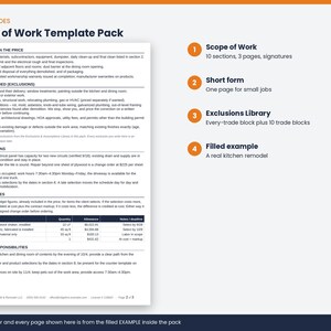 Scope of Work Template, Construction SOW, Exclusions & Assumptions Library, Short Form, Word Google Docs PDF image 4