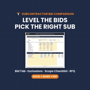 Bid Comparison Template, Bid Tabulation Sheet, Subcontractor Bid Leveling, RFQ Form, Excel Google Sheets image 10