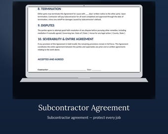 Subcontractor Agreement Template | Editable Construction Sub Contract | Scope Payment Insurance Lien Waiver Clauses | Word PDF
