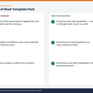 Scope of Work Template, Construction SOW, Exclusions & Assumptions Library, Short Form, Word Google Docs PDF image 3