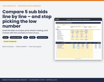 Subcontractor Bid Comparison template