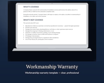 Workmanship Warranty Template for Contractors | Editable Construction Warranty Word + PDF | Flooring Trade Warranty | Instant Download