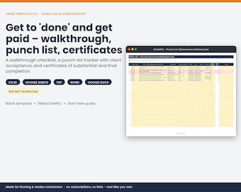 Punch List and Completion Kit template